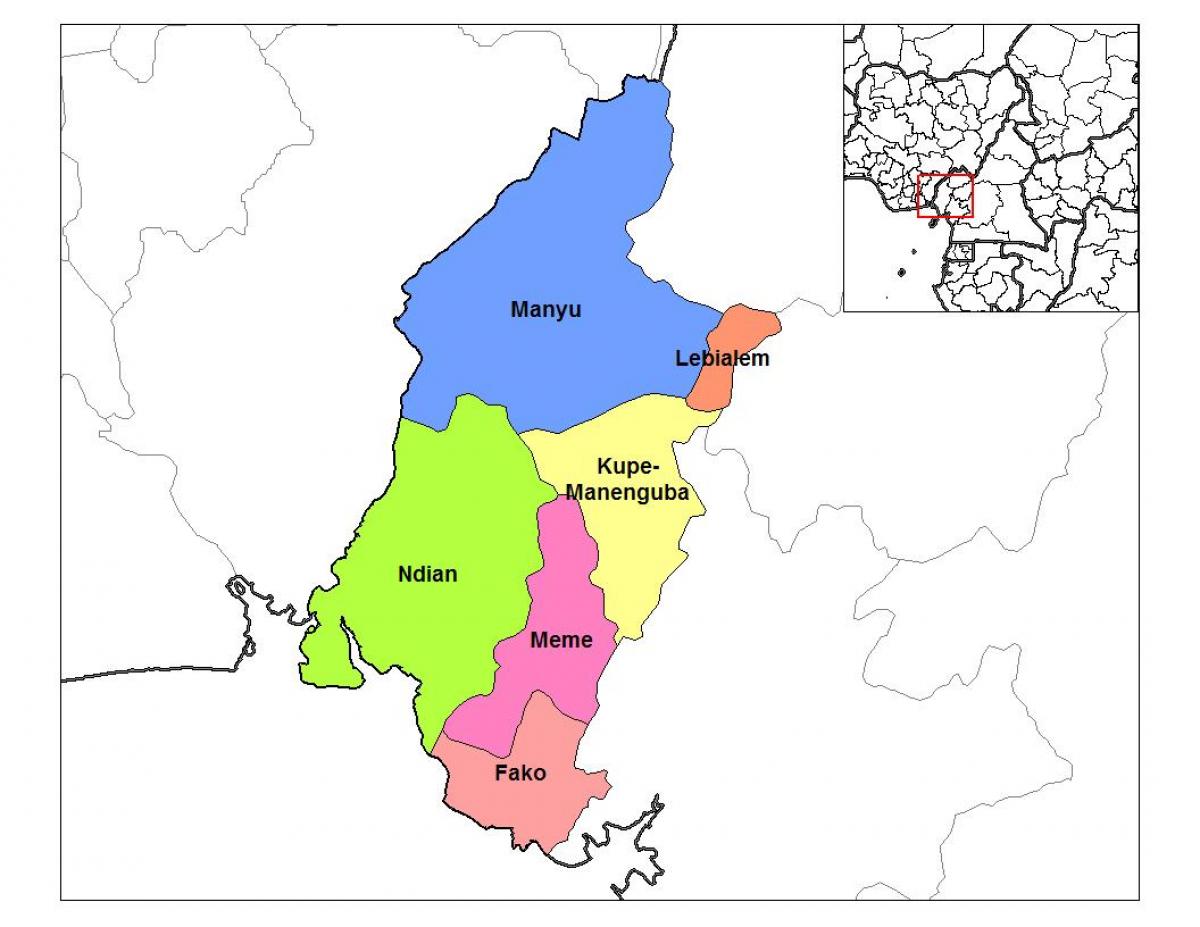 Mapa hego-mendebaldeko eskualdean cameroo